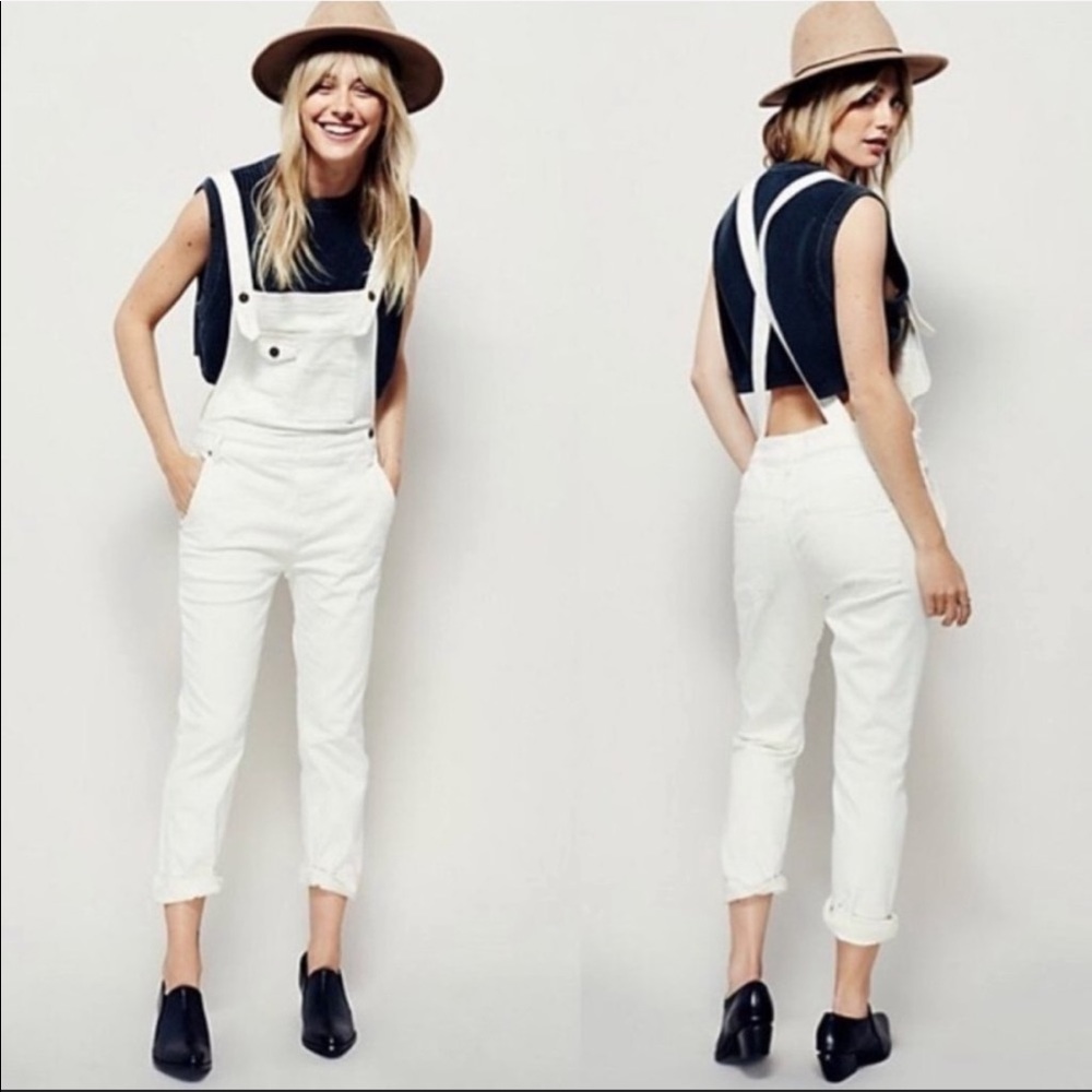 SOLD Free People jean denim overalls white